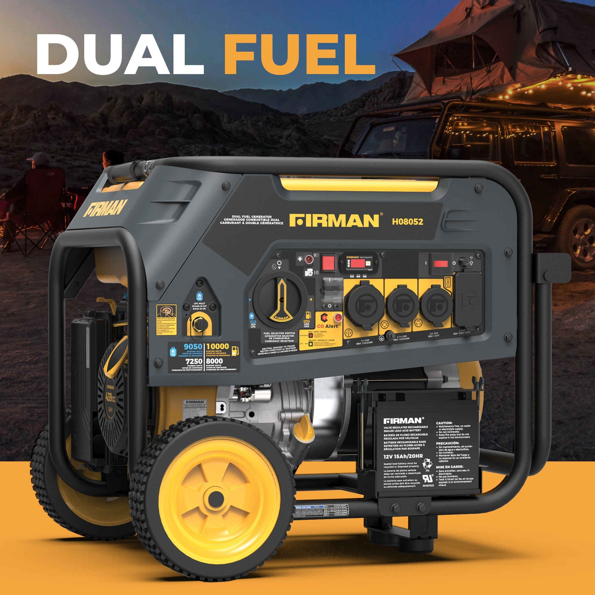 Dual Fuel Portable Generator 10000/8000W Electric Start 120/240V with CO alert