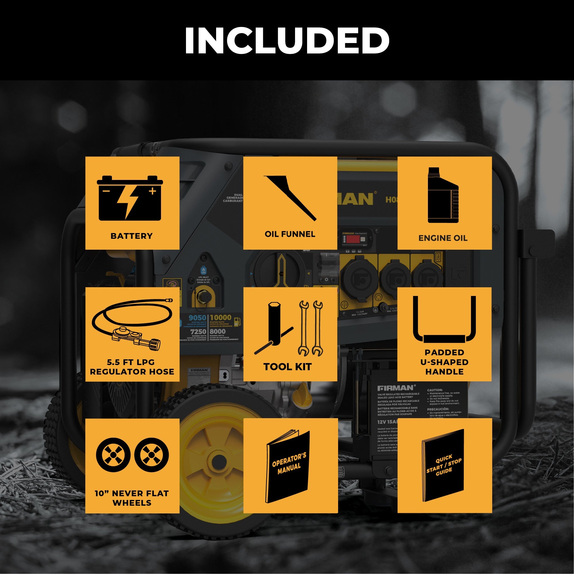 Dual Fuel Portable Generator 10000/8000W Electric Start 120/240V with CO alert
