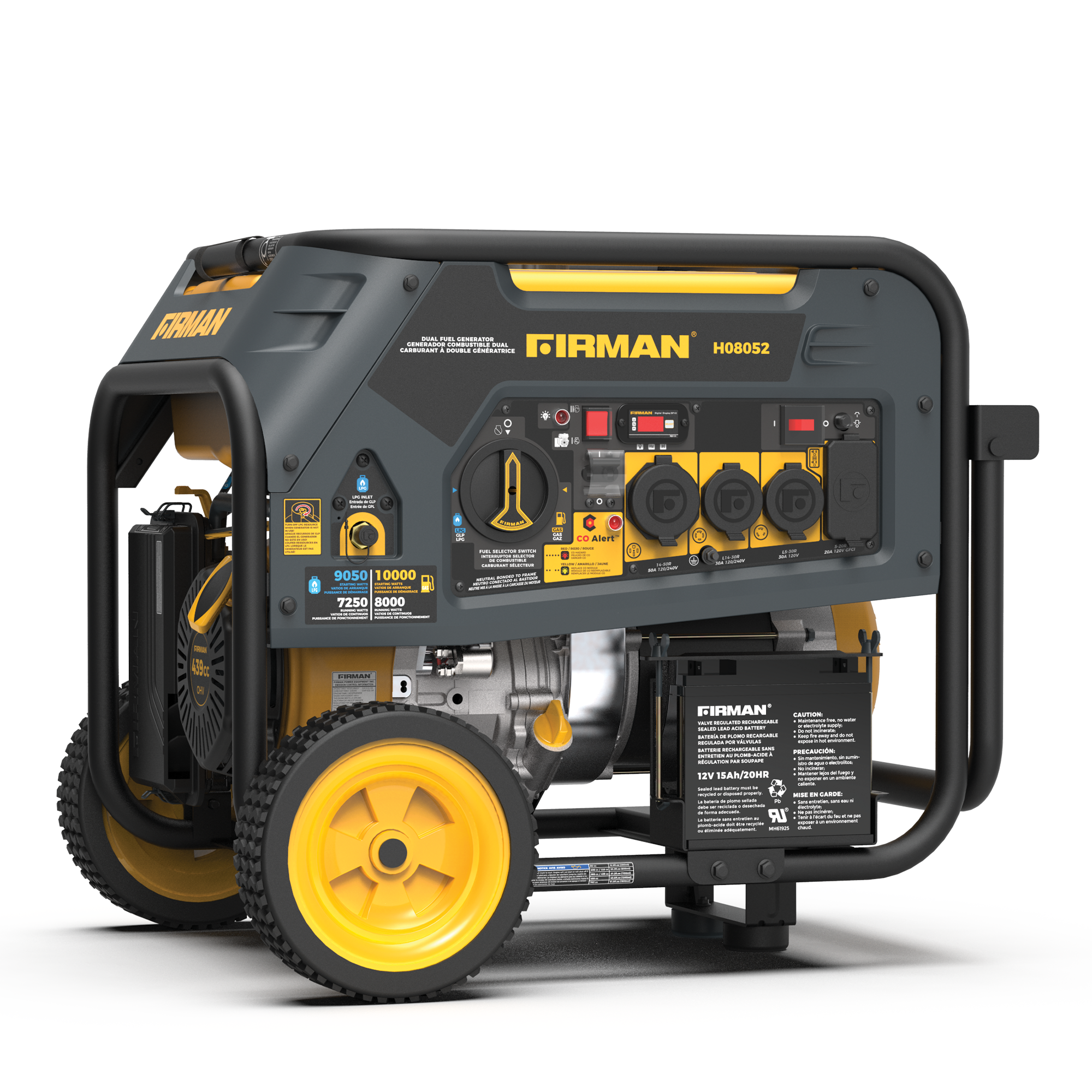 Dual Fuel Portable Generator 10000/8000W Electric Start 120/240V with CO alert