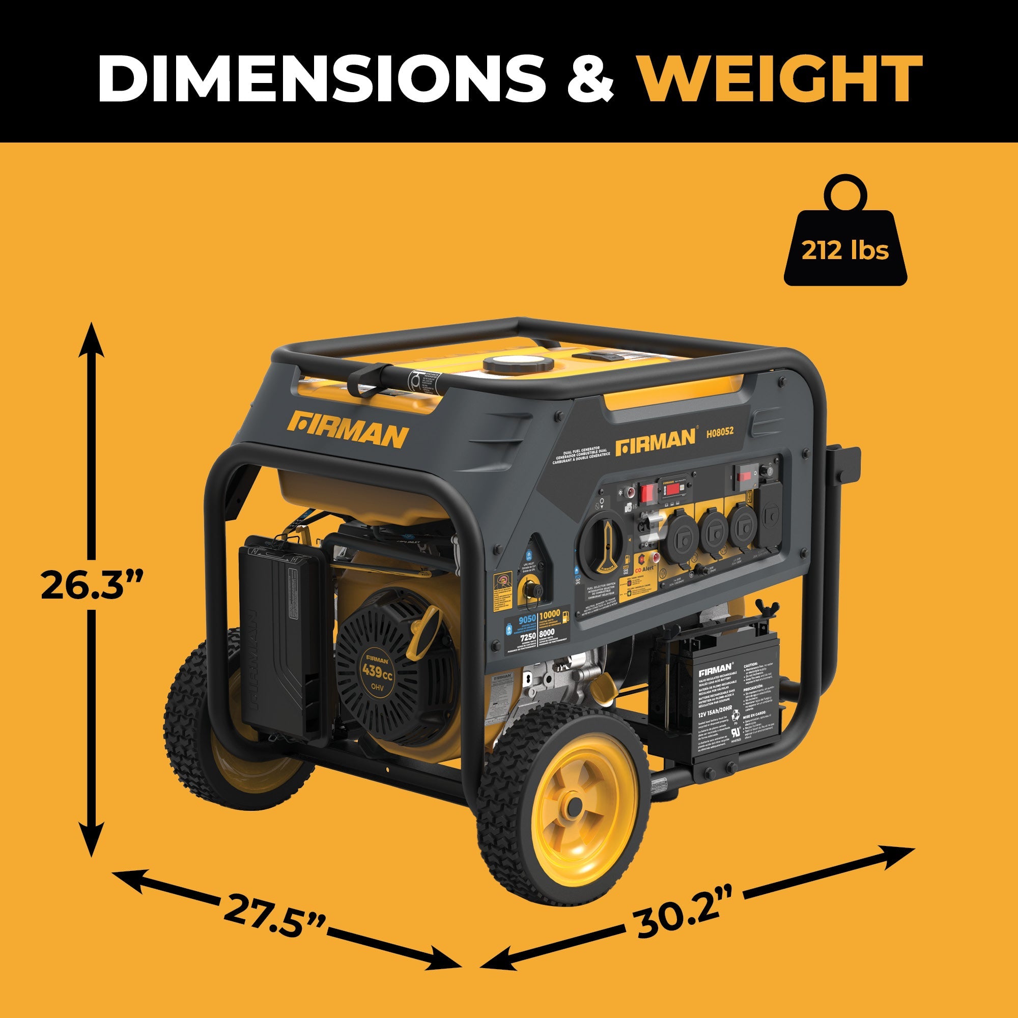 Dual Fuel Portable Generator 10000/8000W Electric Start 120/240V with CO alert