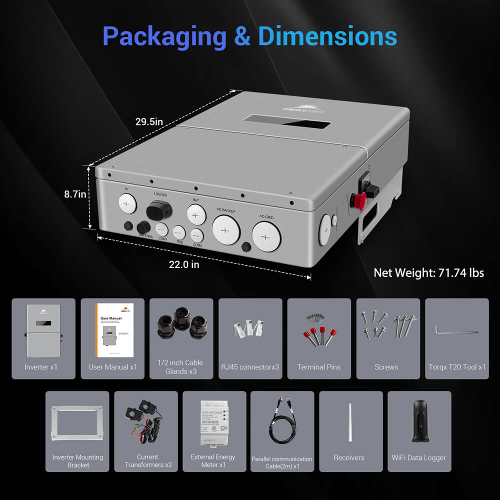 High Voltage 11.4KW Hybrid Split Phase Inverter with APS Transmitter