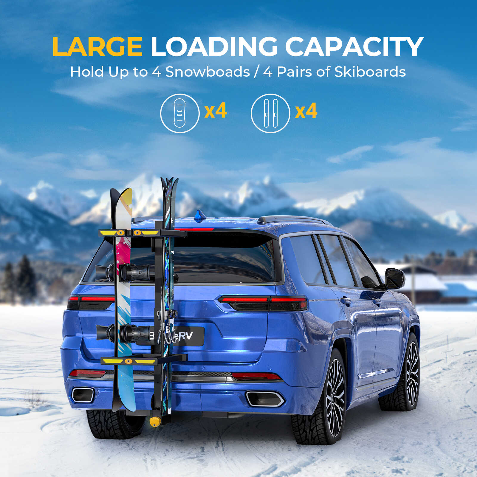 BougeRV Hitch Ski Snowboard Rack with Security Lock (Arrival)