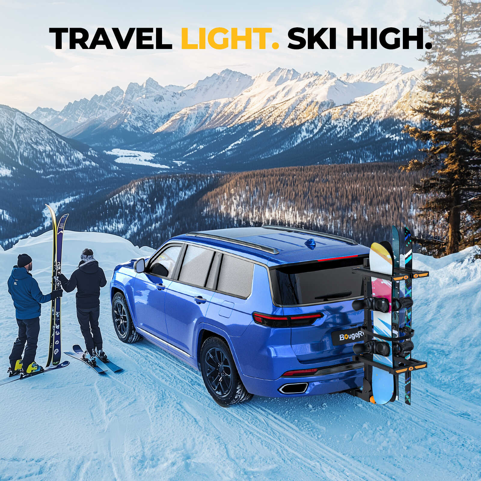 BougeRV Hitch Ski Snowboard Rack with Security Lock (Arrival)