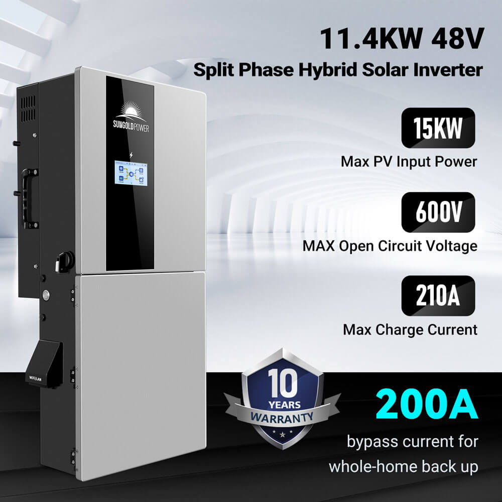 Hybrid Solar Kit 11.4KW 48V Split Phase 20.48KWH Lithium Battery 16 X 450 Watt Solar Panel SGH-11N2E