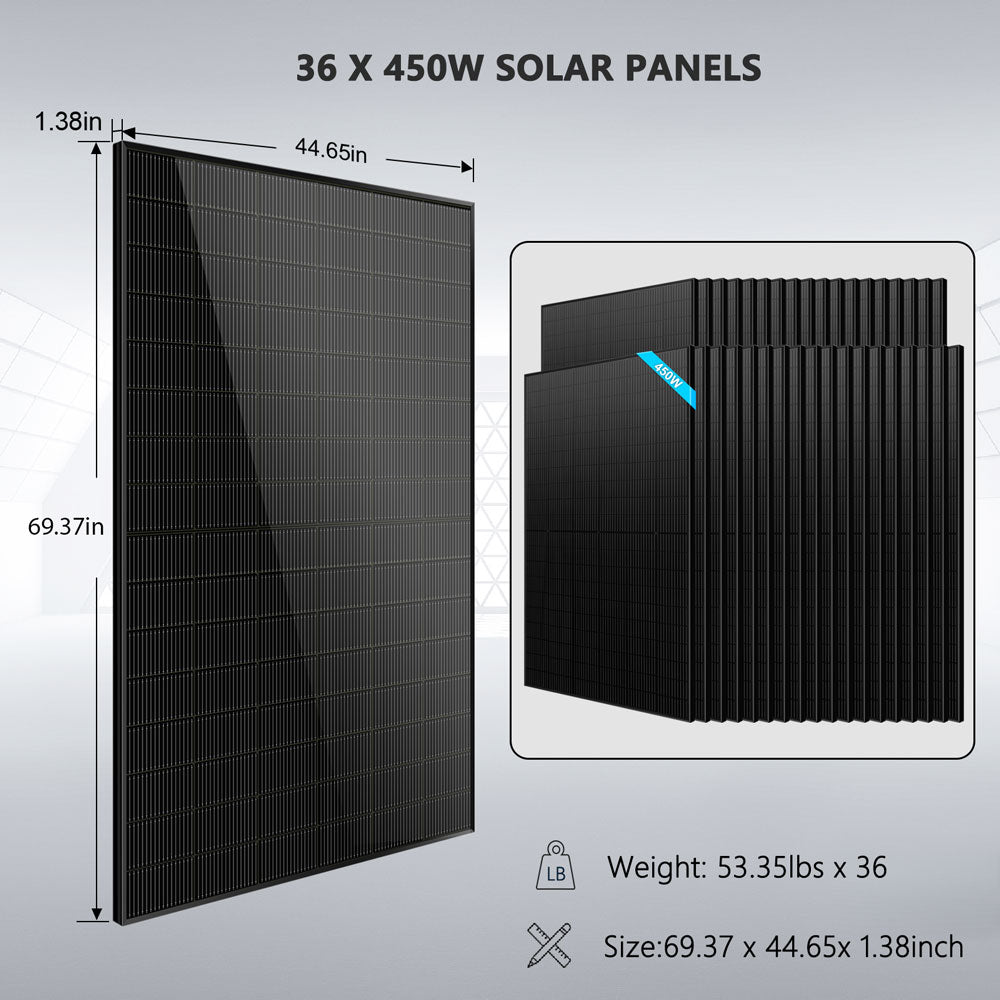 Hybrid Solar Kit 11.4KW 48V Split Phase 51.2 KWH Lithium Battery 36 X 450 Watt Solar Panel SGH-11N5E