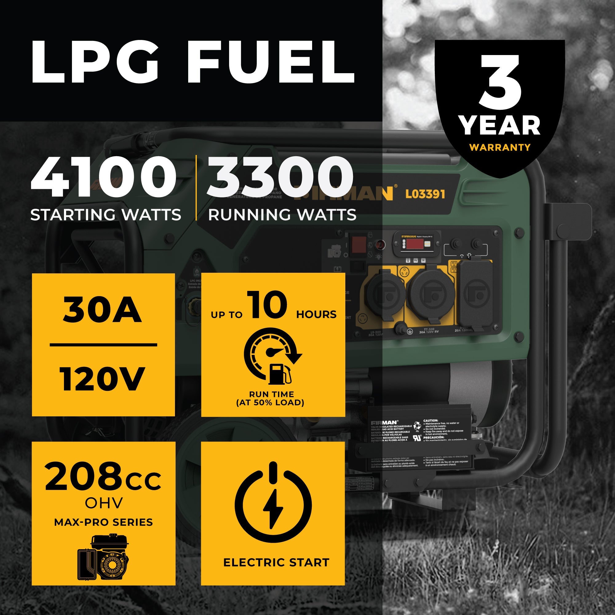 LPG Portable Generator 4100/3300W Electric Start