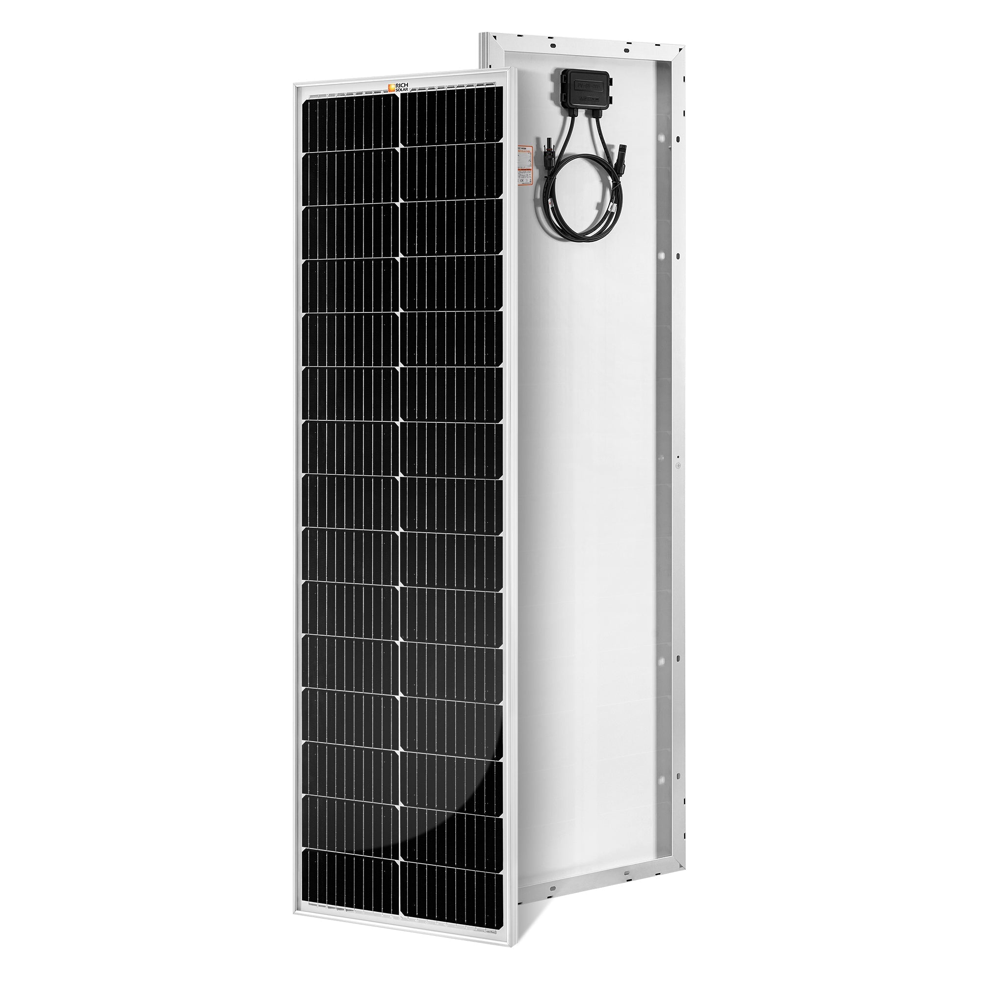 Rich Solar MEGA 100 SLIM SLX | 100 Watt Slim Solar Panel | Compact 12V Off-Grid Narrow Solar Panel for Campers, Overlanders, Boats | 25-Year Output Warranty