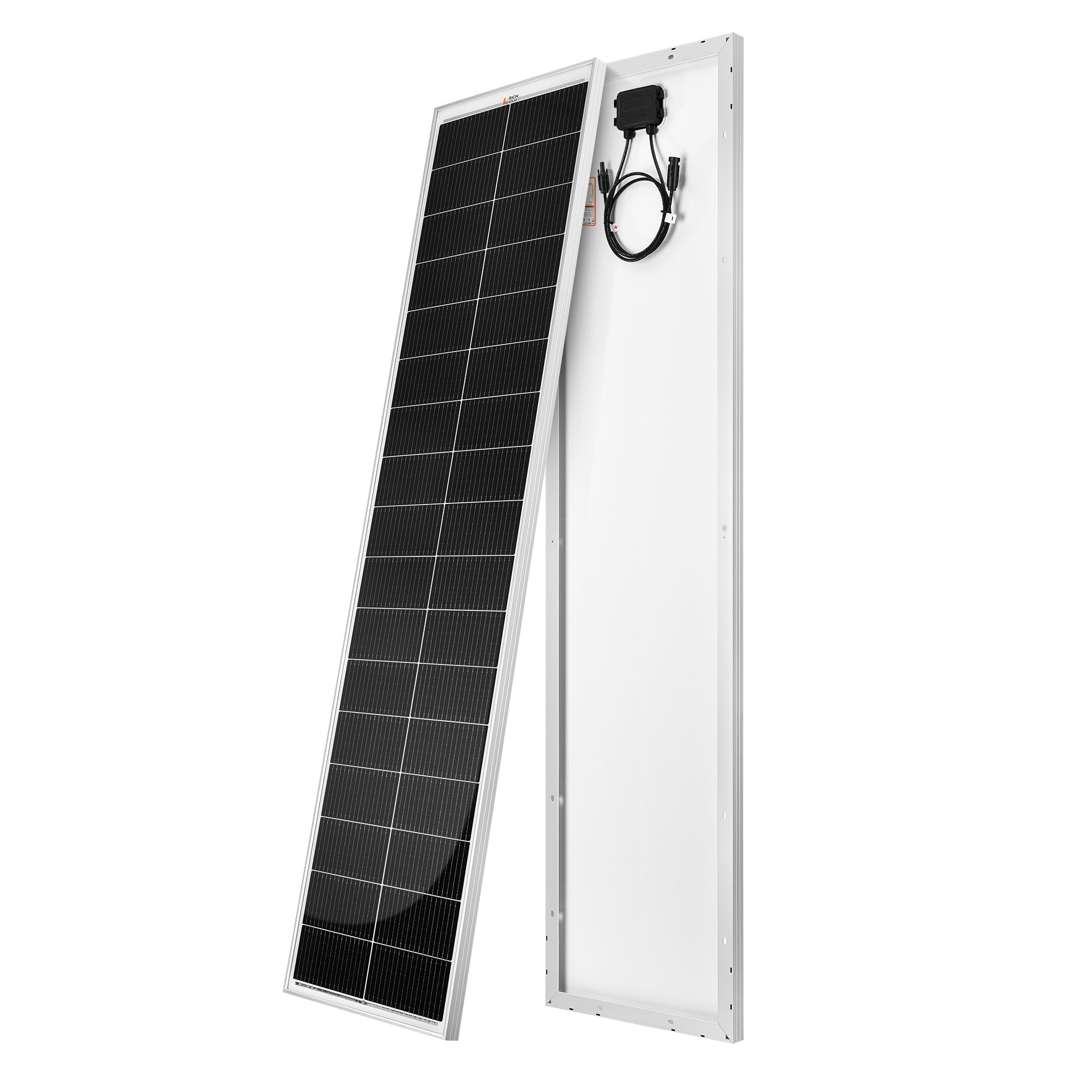 Rich Solar MEGA 130 SLIM | 130 Watt Slim Solar Panel | Compact 12V Narrow Panel for Vans, Campers, Boats | 25-Year Output Warranty