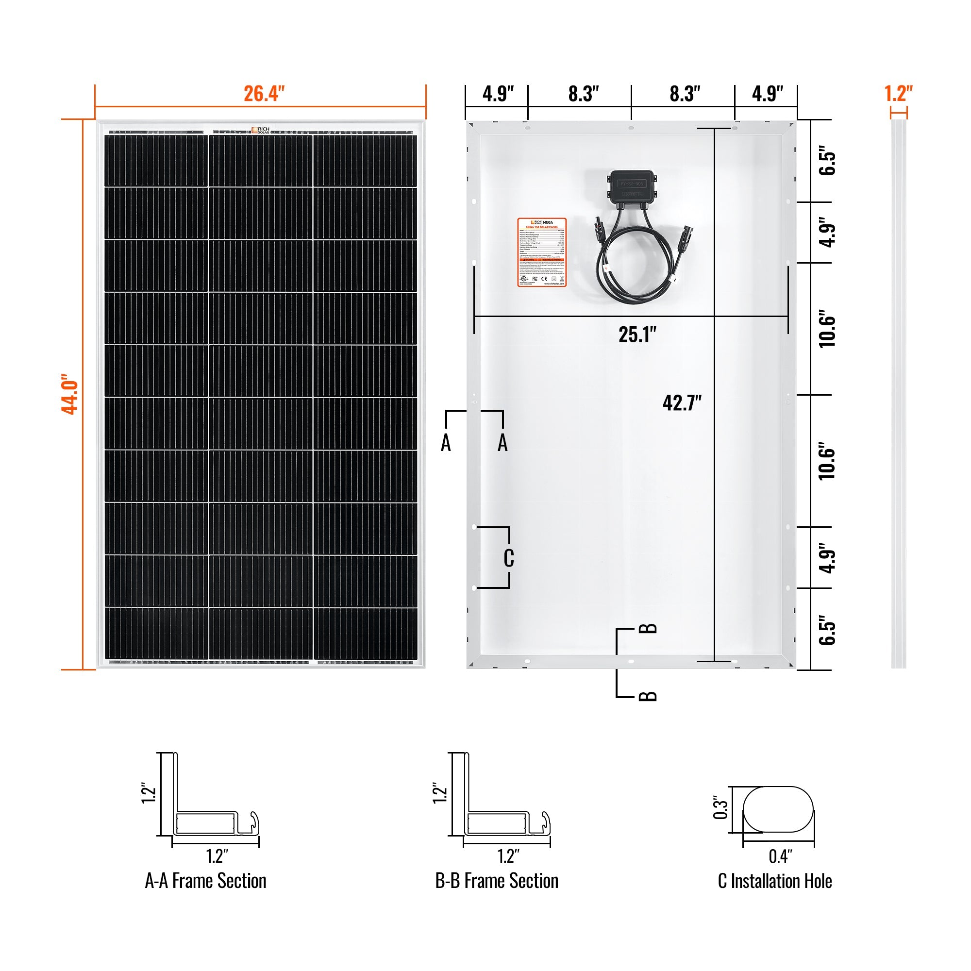Rich Solar MEGA 150 | 150 Watt Solar Panel | Lightweight 12V Off-Grid Solar Panel for RVs, Cabins, Boats | 25-Year Output Warranty