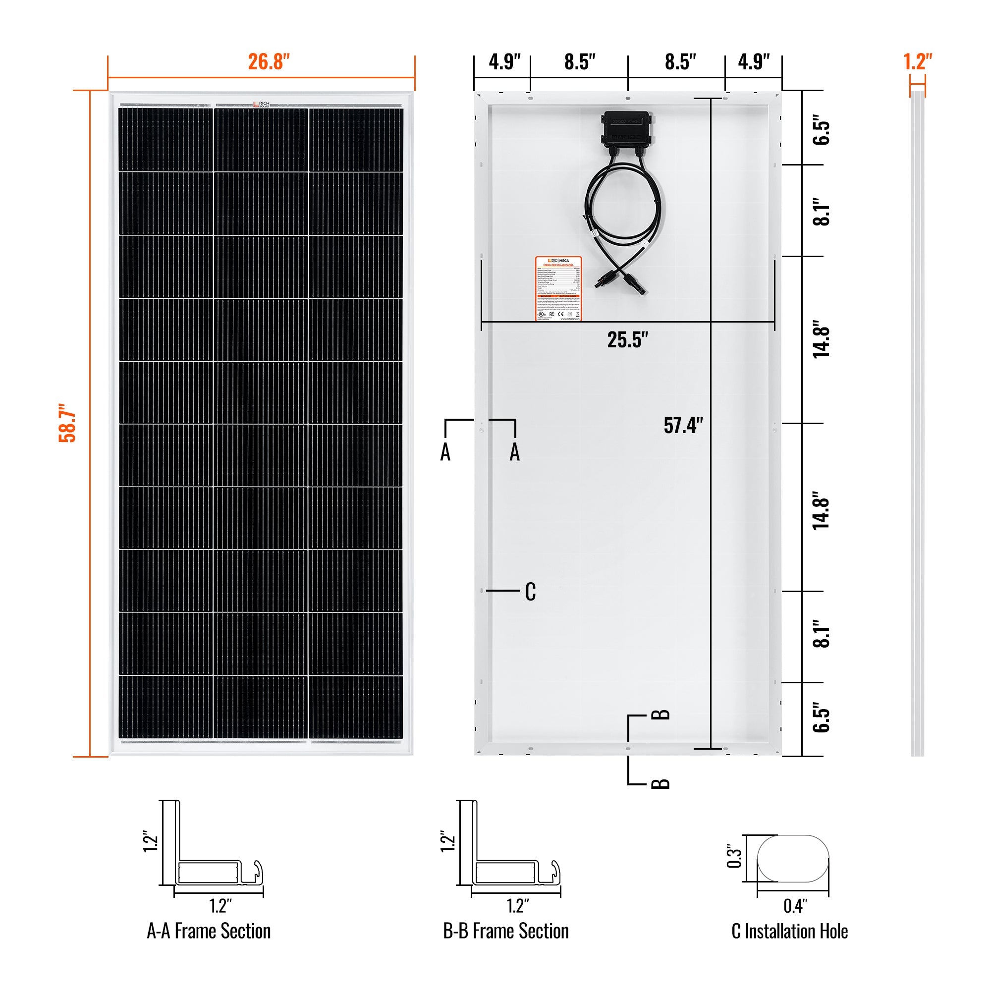 Rich Solar MEGA 200 | 200 Watt Solar Panel | Premier 12V Off-Grid Solar Panel for RVs Cabins, Boats | 25-Year Output Warranty