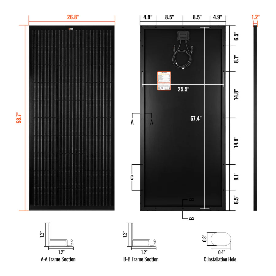 Rich Solar MEGA 200 | 200 Watt Solar Panel | Premier 12V Off-Grid Solar Panel for RVs Cabins, Boats | 25-Year Output Warranty