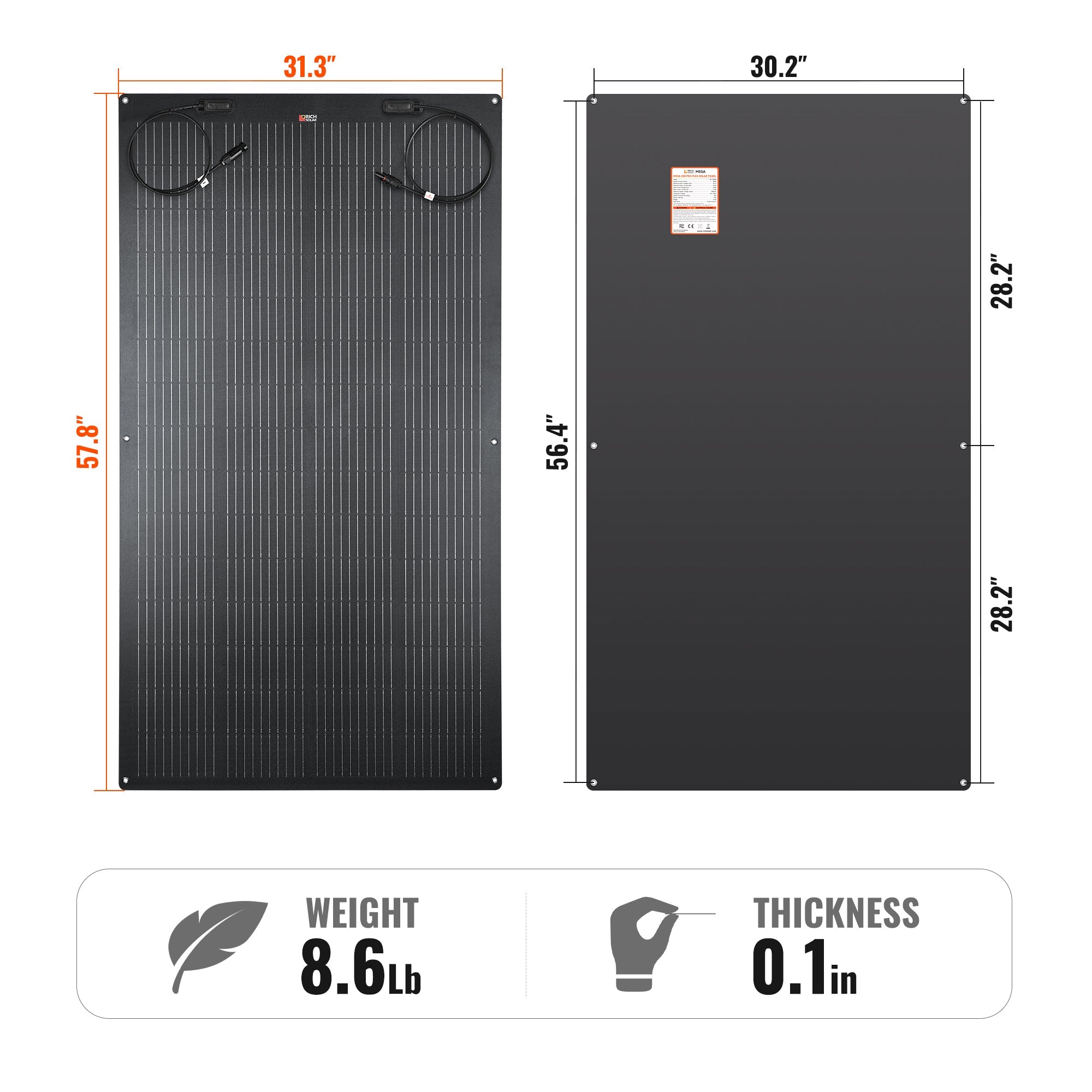 Rich Solar MEGA 200 PRO FLEX | 200W 24V Flexible Solar Panel | 360° Bendable, IP68 Waterproof, for RV Roofs, Marine, Off-Grid, and Overland Systems