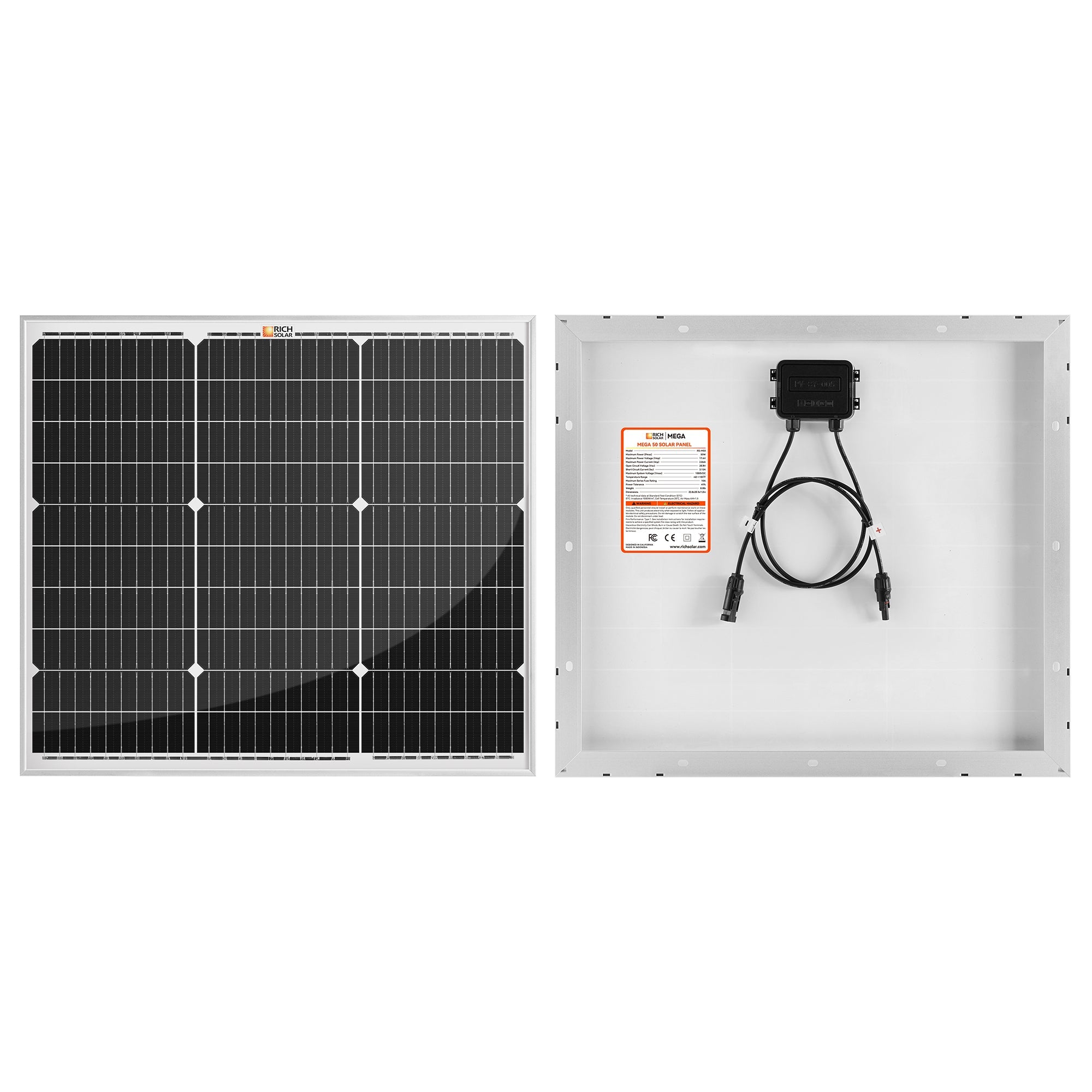 Rich Solar MEGA 50 | 50 Watt Solar Panel | Compact 12V Off-Grid Solar Panel for Boats, Vans, Trailers | 25-Year Output Warranty
