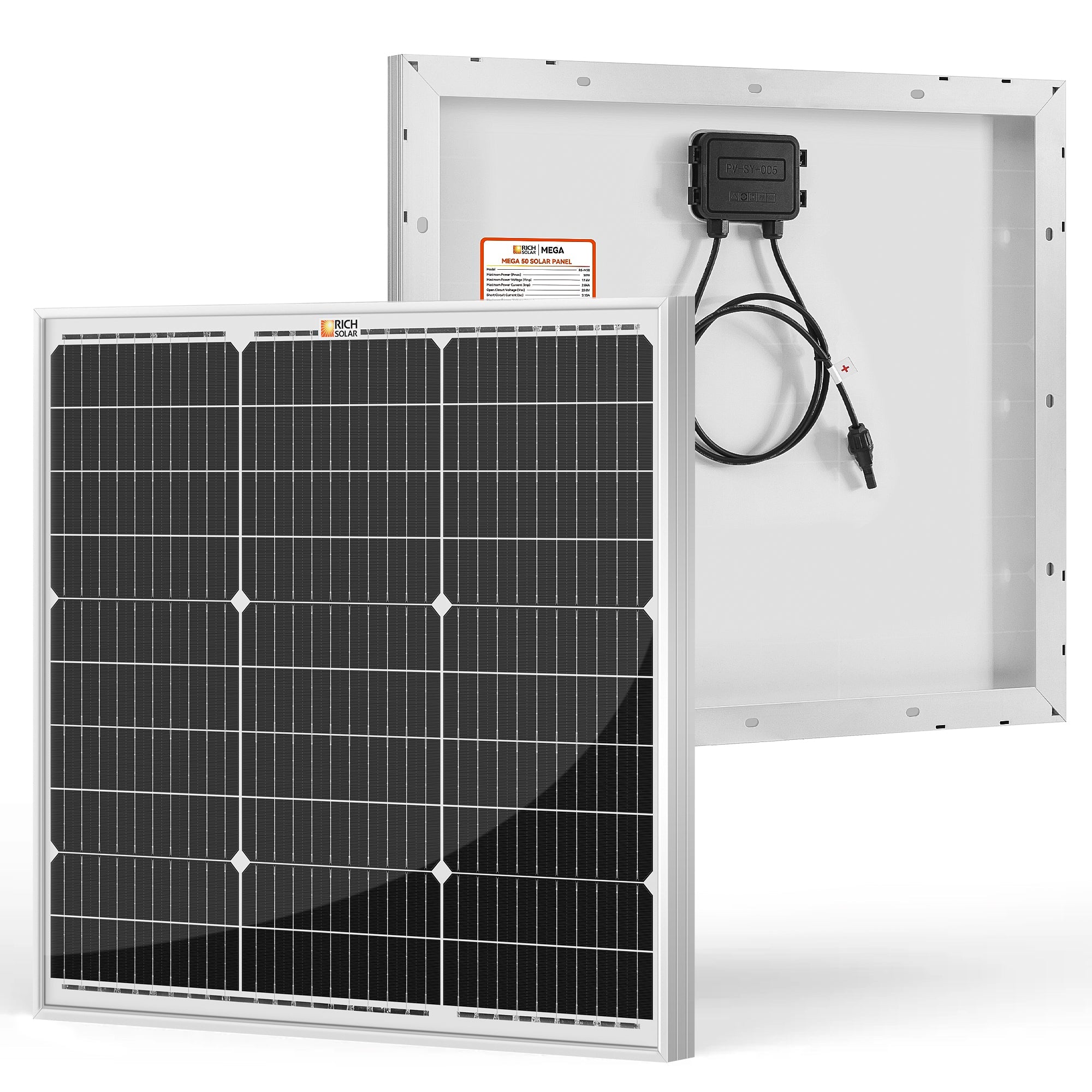 Rich Solar MEGA 50 | 50 Watt Solar Panel | Compact 12V Off-Grid Solar Panel for Boats, Vans, Trailers | 25-Year Output Warranty