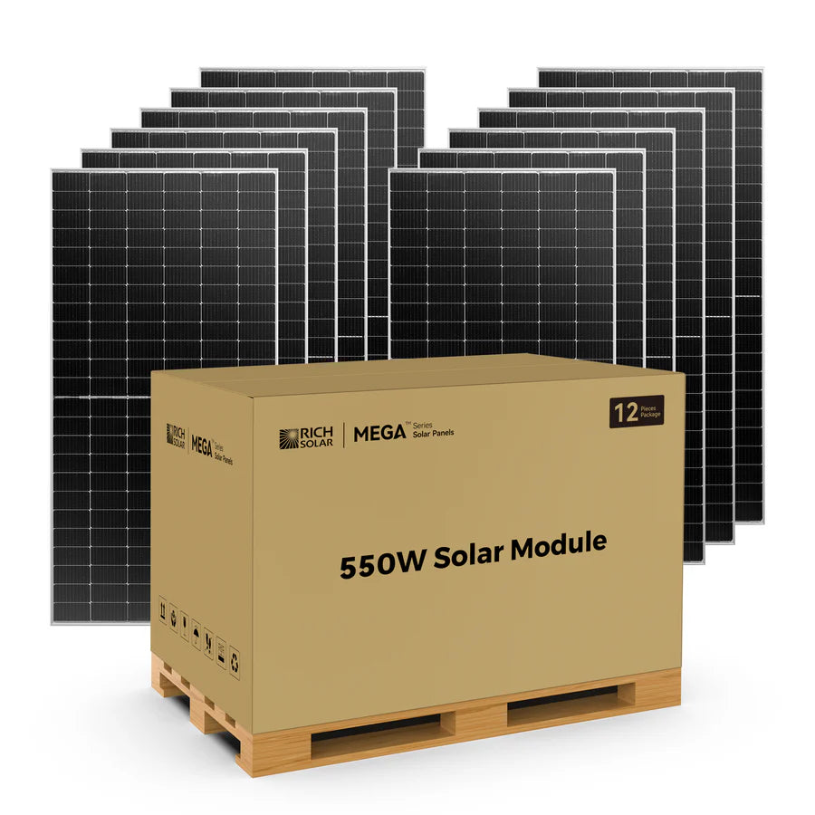 Rich Solar MEGA 550 | 550 Watt Bifacial Solar Panel | Premium Grid-tie or Off-grid Solar Panel for Residential, Commercial, Agriculture | 25-Year Output Warranty