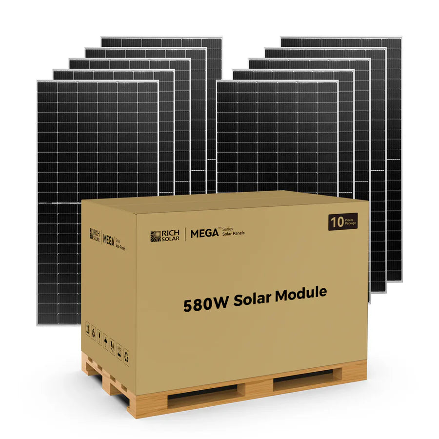 Rich Solar MEGA 580 BIFACIAL | 580 Watt Bifacial Solar Panel | Premium Grid-tie or Off-grid Solar Panel for Residential, Commercial, Agriculture | 25-Year Output Warranty