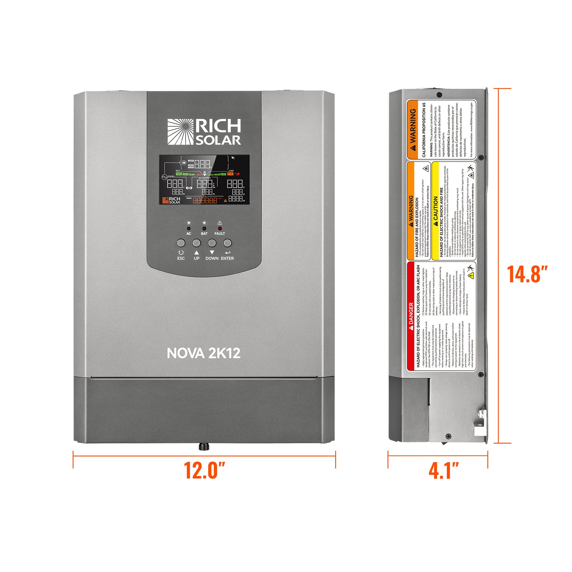 Rich Solar NOVA 2K12 | 2000W 12V Pure Sine Wave Inverter with Built-in Transfer Switch | UL458 Certified for RVs, Campers, Trailers, Vans