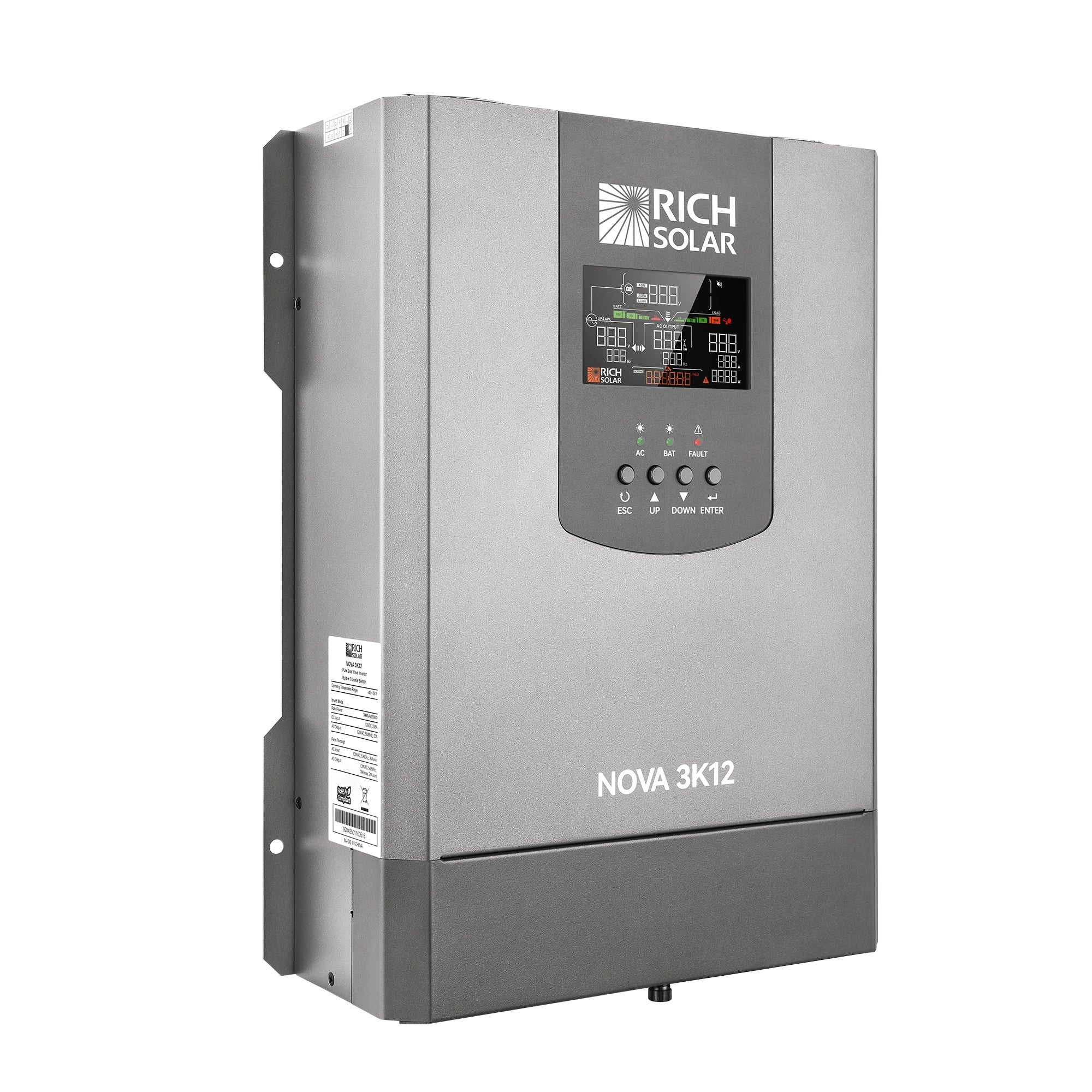 Rich Solar NOVA 3K12 | 3000W 12V Pure Sine Wave Inverter with Built-in Transfer Switch | UL458 Certified for RVs, Campers, Trailers, Vans
