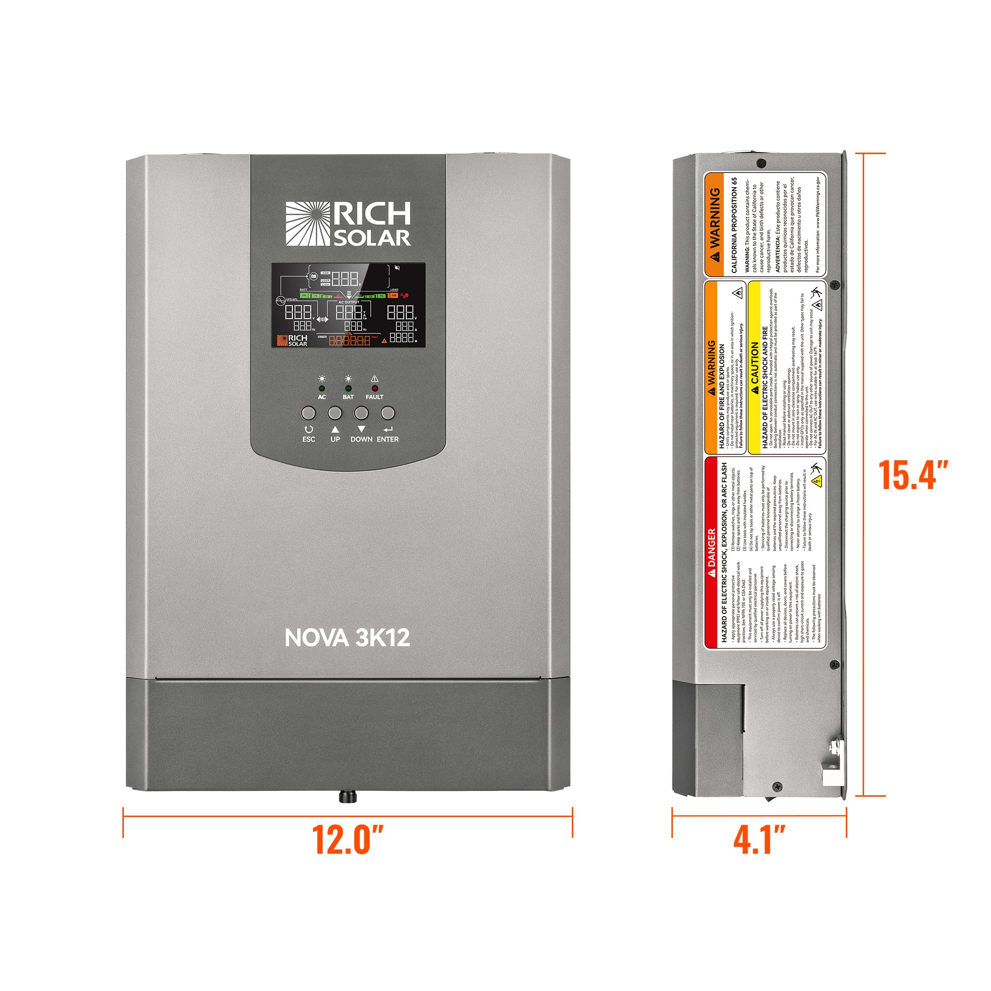 Rich Solar NOVA 3K12 | 3000W 12V Pure Sine Wave Inverter with Built-in Transfer Switch | UL458 Certified for RVs, Campers, Trailers, Vans