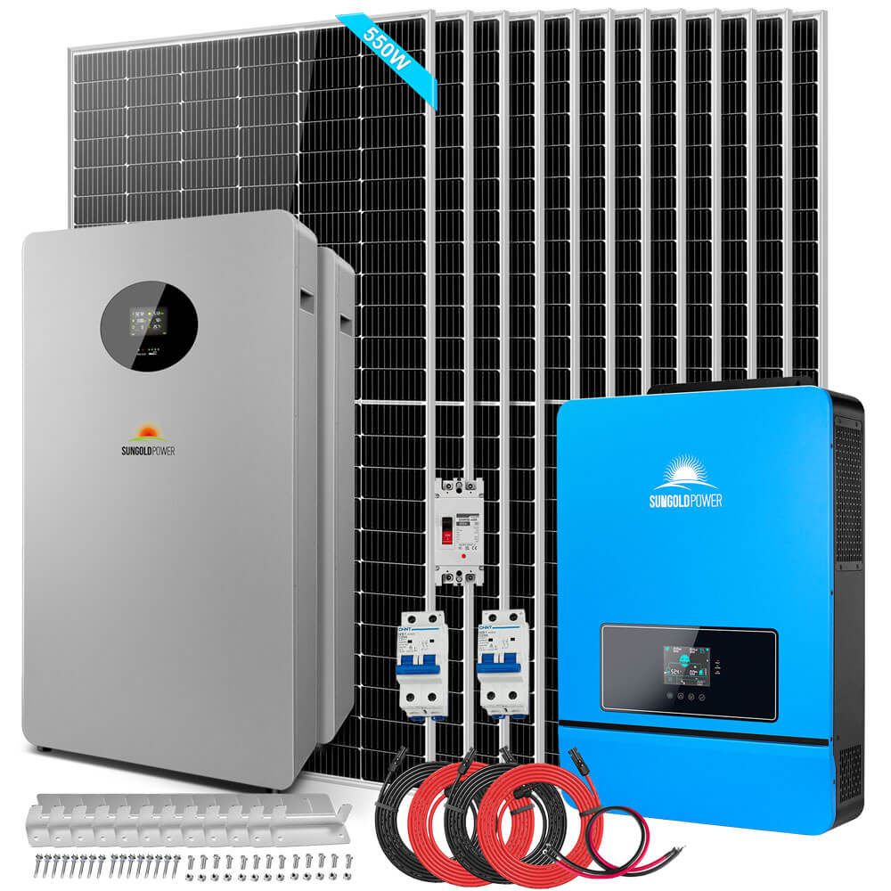 OFF GRID SOLAR KIT 12 X 550 WATTS SOLAR PANELS 20.48KWH-25.6KWH LITHIUM BATTERY 10KW SOLAR INVERTER 48VDC 120V/240V SGR-10K25S