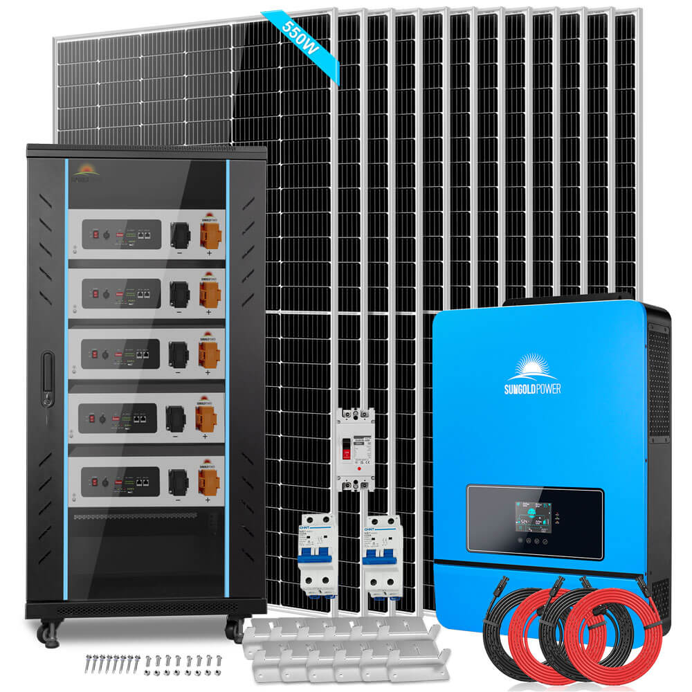 OFF GRID SOLAR KIT 12 X 550 WATTS SOLAR PANELS 20.48KWH-25.6KWH LITHIUM BATTERY 10KW SOLAR INVERTER 48VDC 120V/240V SGR-10K25S