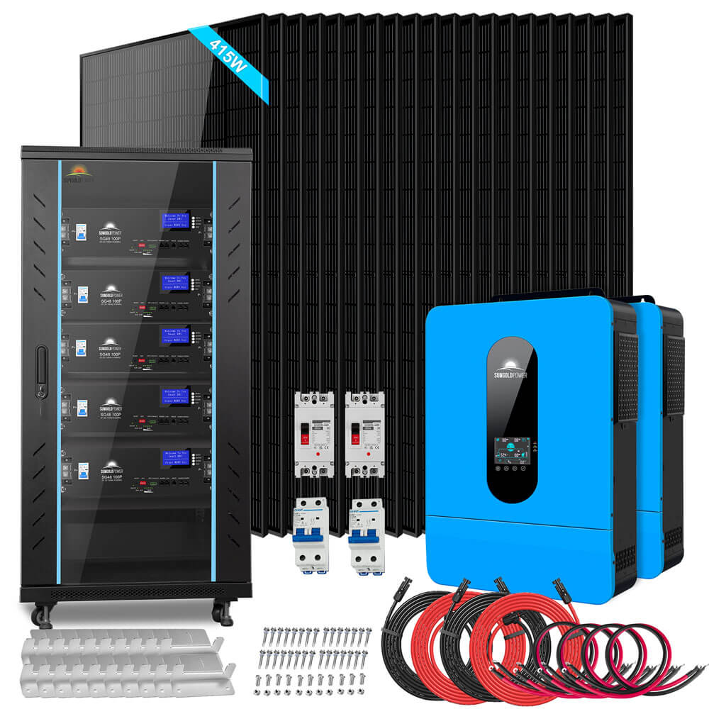 Off-Grid Solar Kit 13000W 48VDC 120V/240V LifePo4 20.48KWH Lithium Battery 14 X 415 Watts Solar Panels SGR- 13KM