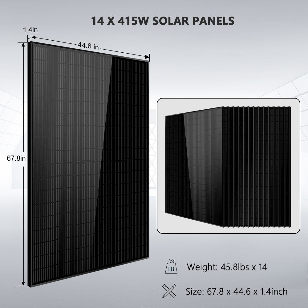 Off-Grid Solar Kit 13000W 48VDC 120V/240V LifePo4 20.48KWH Lithium Battery 14 X 415 Watts Solar Panels SGR- 13KM