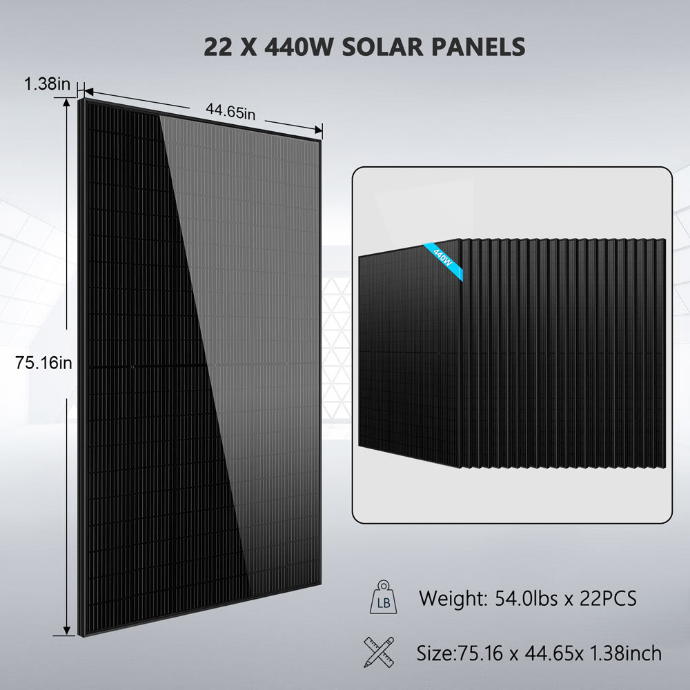 Off Grid Solar Kit 13000W 48VDC 120V/240V LifePo4 25.6KWH Lithium Battery 22 X 450 Watts Solar Panels SGR- 13K25E