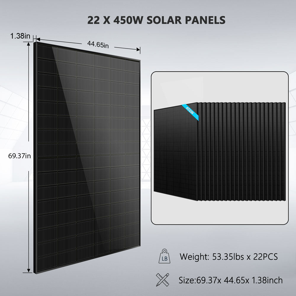 Off Grid Solar Kit 13000W 48VDC 120V/240V LifePo4 25.6KWH Lithium Battery 22 X 450 Watts Solar Panels SGR- 13K25E