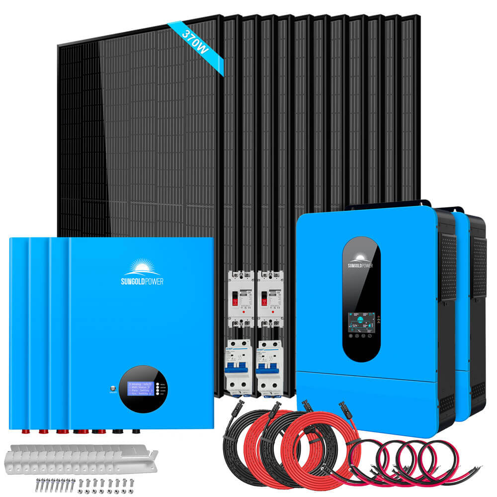 Off-Grid Solar Kit 13000W 48VDC 120VAC/240V 20.48KWH PowerWall Lithium Battery 12 X 370 Watts Solar Panels SGM-1320M