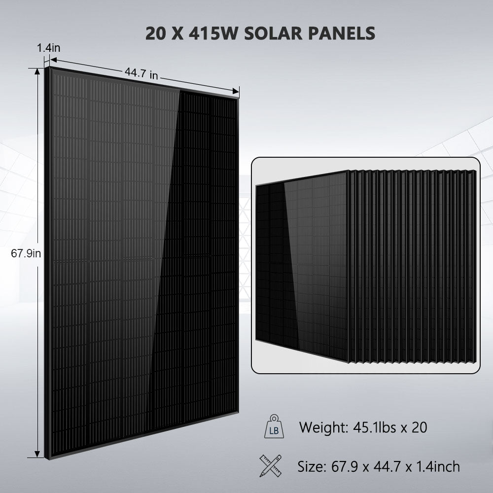 Off-Grid Solar Kit 18000W 48VDC 120V/240V LifePo4 30.72KWH Lithium Battery 20 X 415 Watts Solar Panels SGR- 18K20E