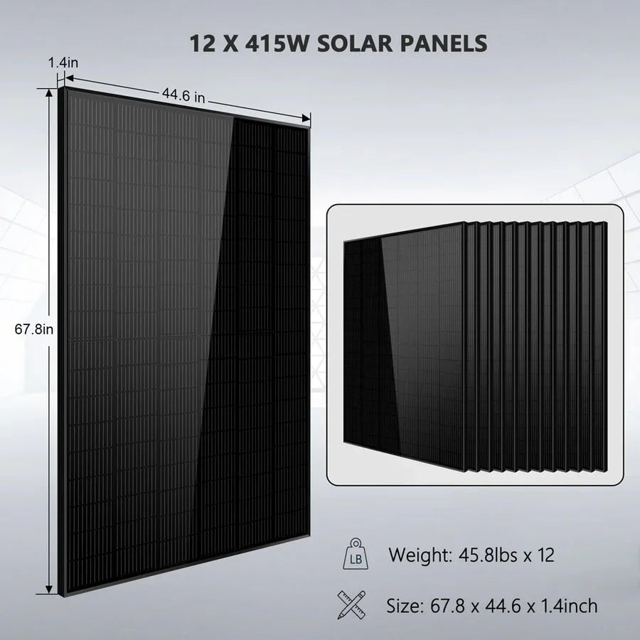 Off-Grid Solar Kit 18000W 48VDC 120V/240V LifePo4 30.72KWH Lithium Battery 20 X 415 Watts Solar Panels SGR- 18K20E