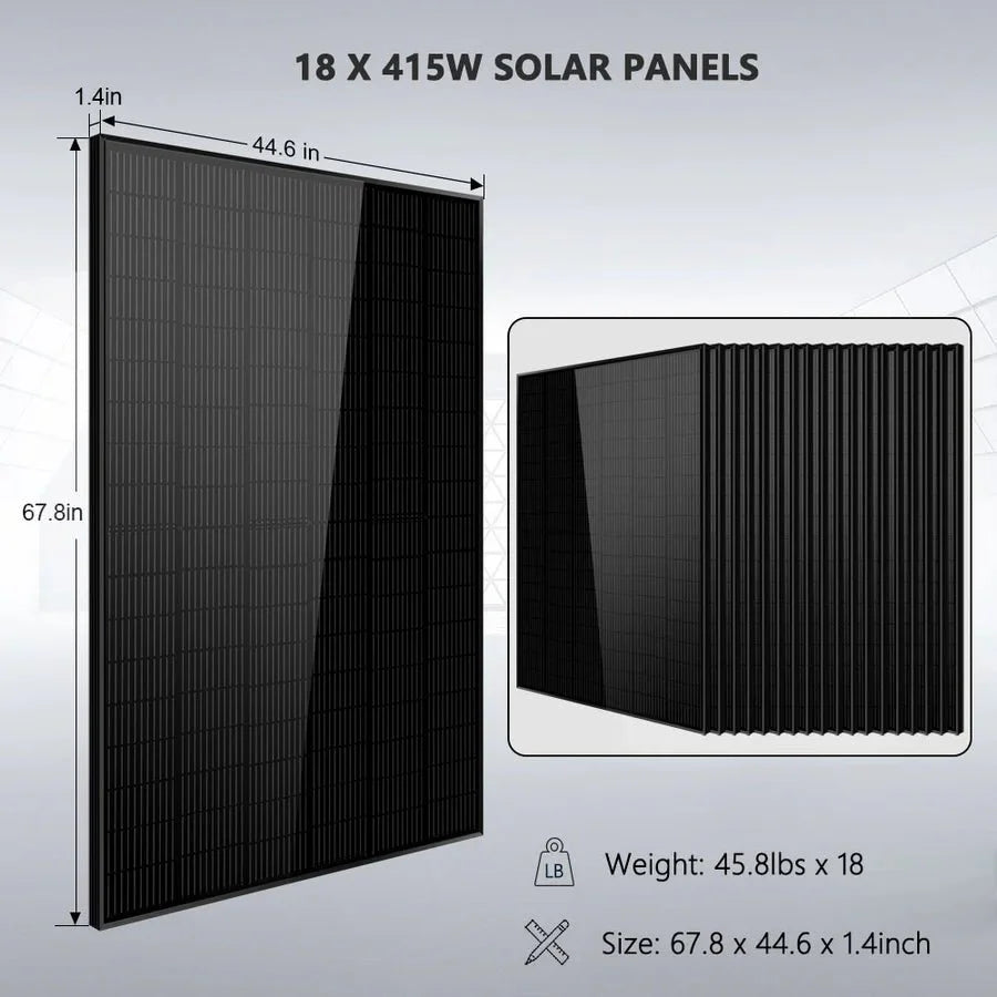 Off-Grid Solar Kit 18000W 48VDC 120V/240V LifePo4 30.72KWH Lithium Battery 20 X 415 Watts Solar Panels SGR- 18K20E