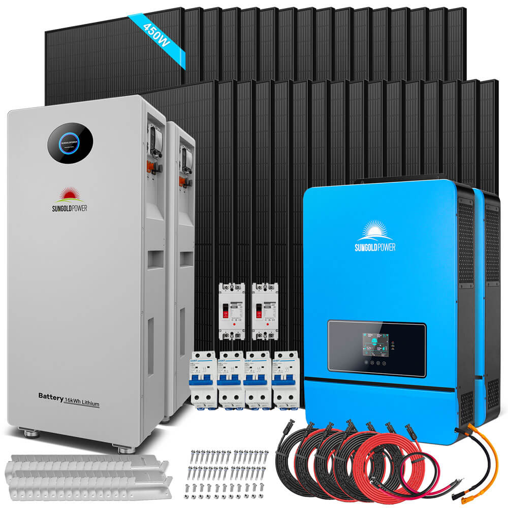 OFF GRID SOLAR KIT 20KW 48VDC 120V/240V LIFEPO4 30.72KWH LITHIUM BATTERY 32 X 450 WATTS SOLAR PANELS SGR-20K30E