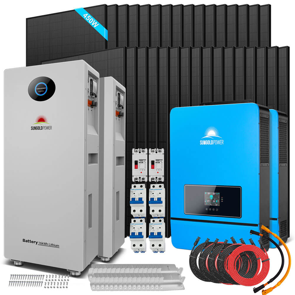 OFF GRID SOLAR KIT 20KW 48VDC 120V/240V LIFEPO4 30.72KWH LITHIUM BATTERY 32 X 450 WATTS SOLAR PANELS SGR-20K30E