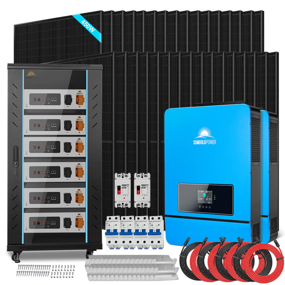 OFF GRID SOLAR KIT 20KW 48VDC 120V/240V LIFEPO4 30.72KWH LITHIUM BATTERY 32 X 450 WATTS SOLAR PANELS SGR-20K30E