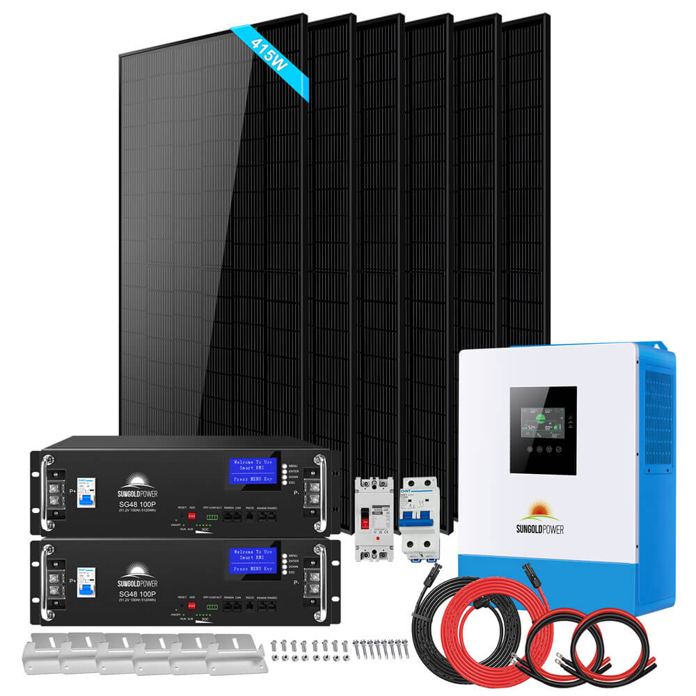 Off-Grid Solar Kit 5000W 48VDC 120V LifePo4 10.24KWH Lithium Battery 6 X 415 Watts Solar Panels SGR- 5KE