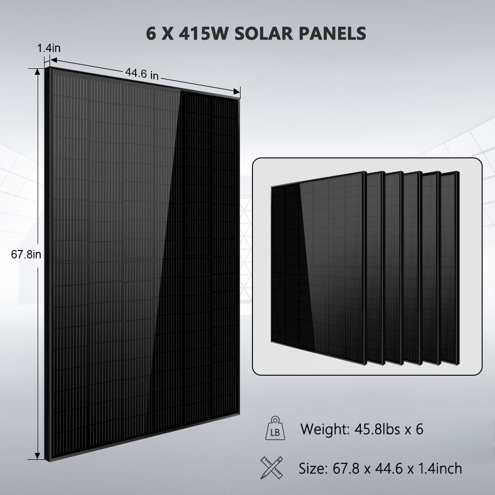 Off-Grid Solar Kit 5000W 48VDC 120V LifePo4 10.24KWH Lithium Battery 6 X 415 Watts Solar Panels SGR- 5KE