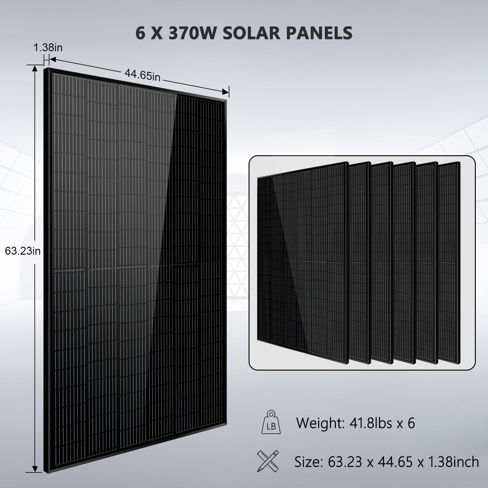 Off Grid Solar Kit 6000W 24VDC 120V/240V LiFePO4 10.24KWH Lithium Battery 6 X 370 Watt Solar Panels SGK- PRO62