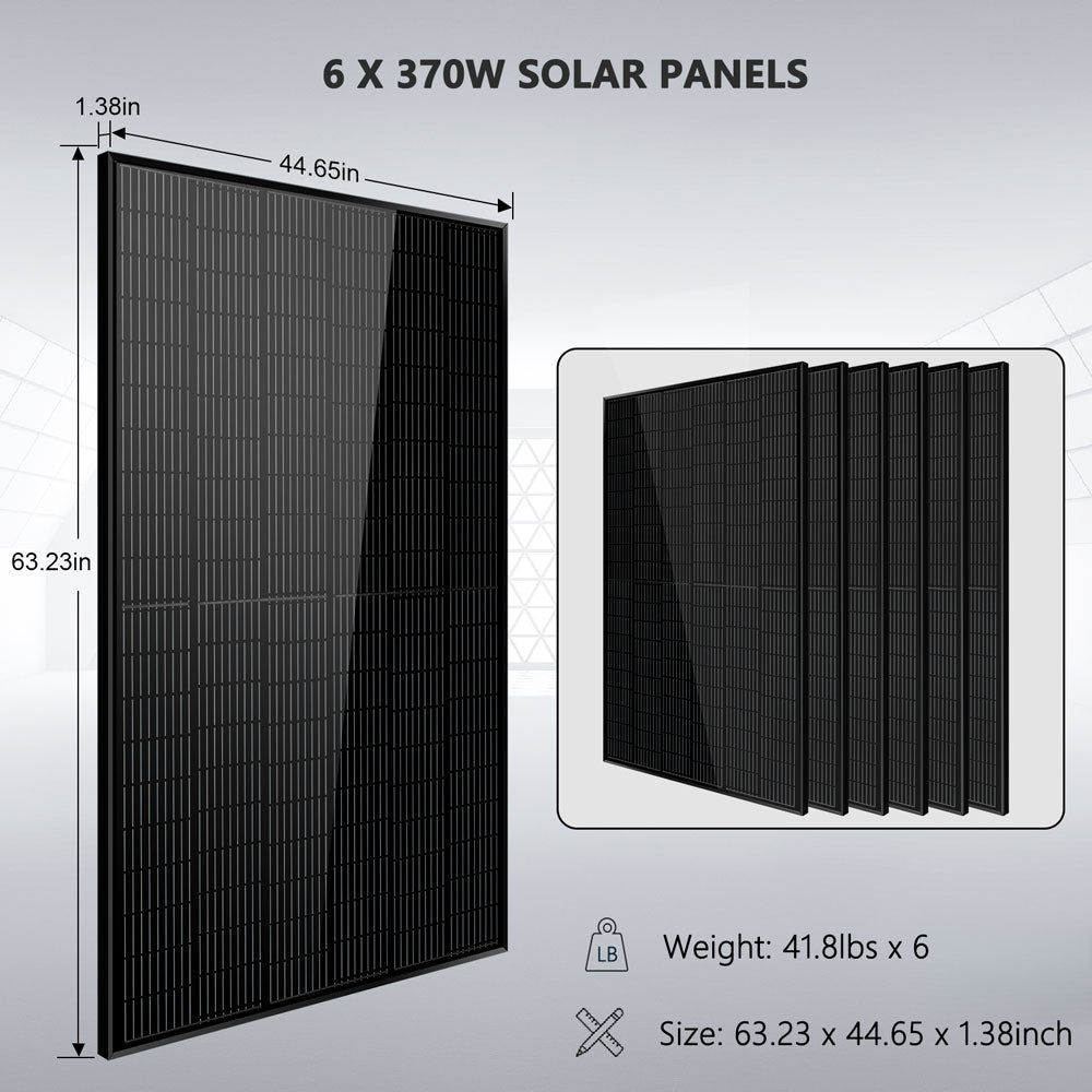 Off-Grid Solar Kit 6500W 48VDC 120/240VAC 5.12KWH PowerWall Lithium Battery 6 X 370 Watts Solar Panels SGM- 655M