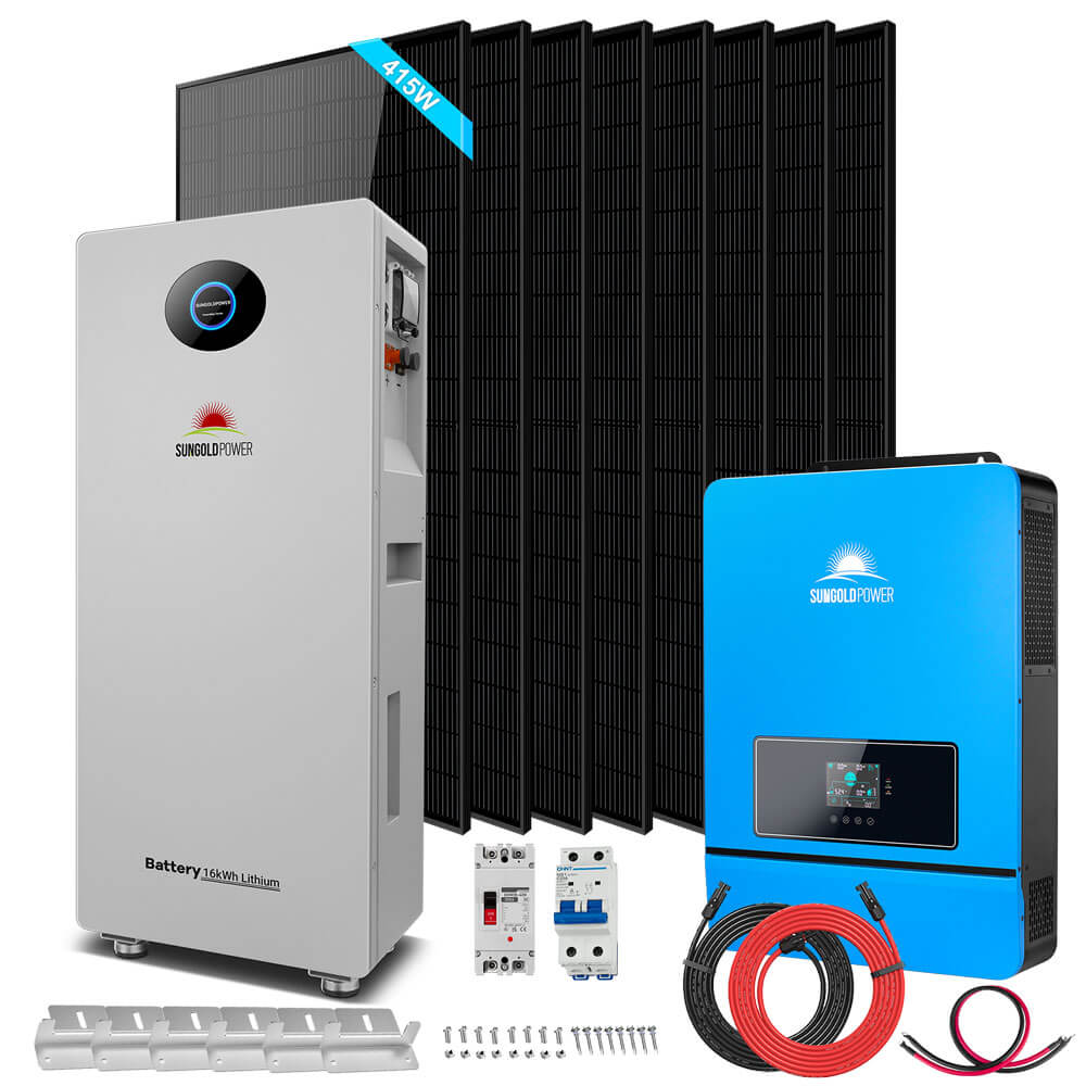 Off-Grid Solar Kit 8000W 48VDC 120V/240V LifePo4 10.24KWH Lithium Battery 8 X 415 Watts Solar Panels SGR- 8K10E
