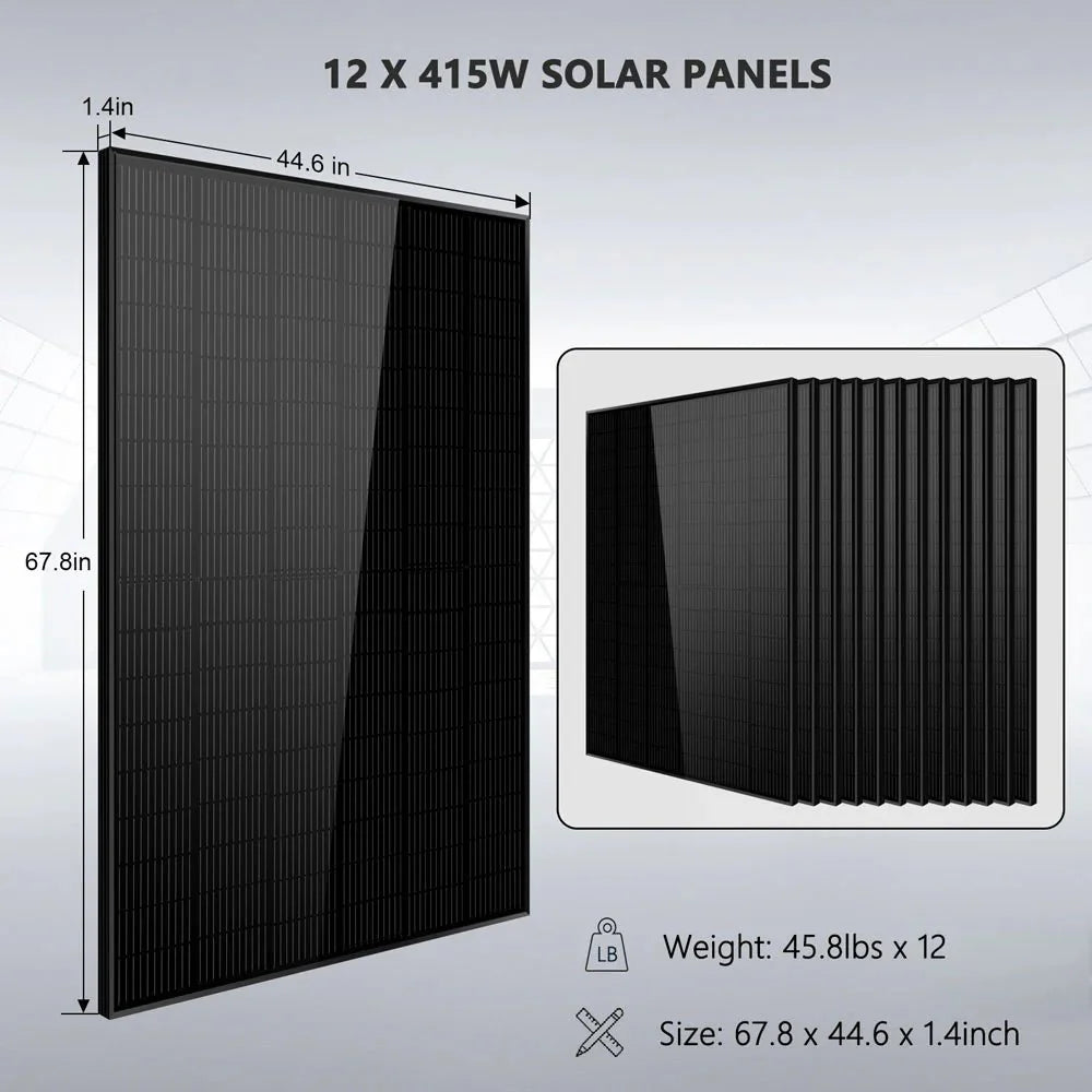 Off-Grid Solar Kit 8000W 48VDC 120V/240V LifePo4 10.24KWH Lithium Battery 8 X 415 Watts Solar Panels SGR- 8K10E