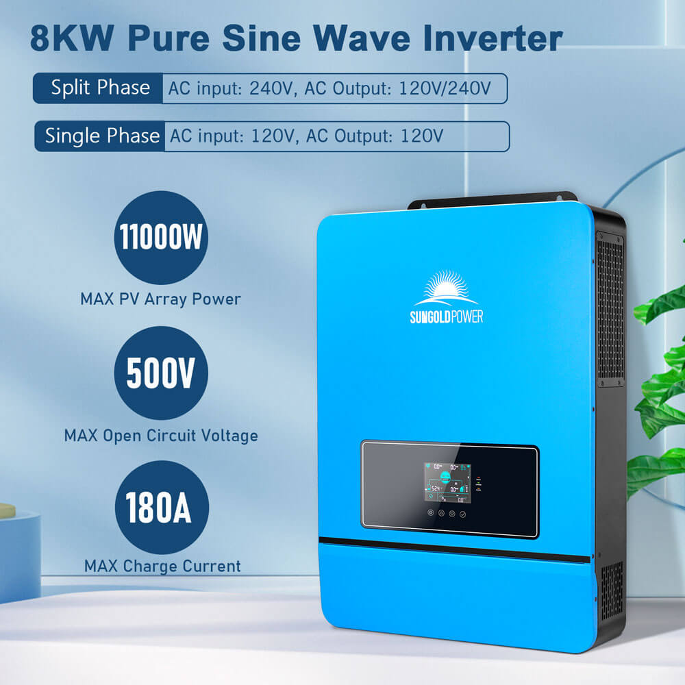 Off-Grid Solar Kit 8000W 48VDC 120V/240V LifePo4 10.24KWH Lithium Battery 8 X 415 Watts Solar Panels SGR- 8K10E