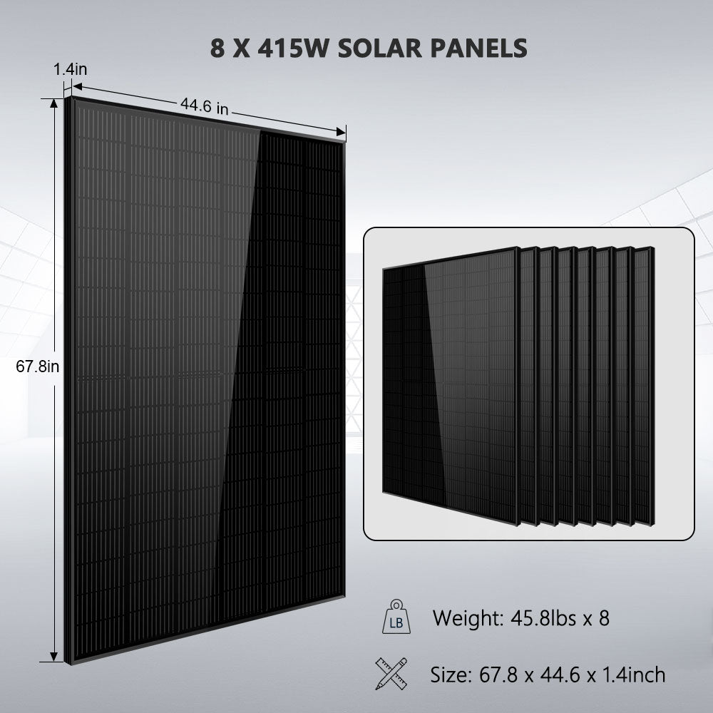 Off-Grid Solar Kit 8000W 48VDC 120V/240V LifePo4 10.24KWH Lithium Battery 8 X 415 Watts Solar Panels SGR- 8K10E