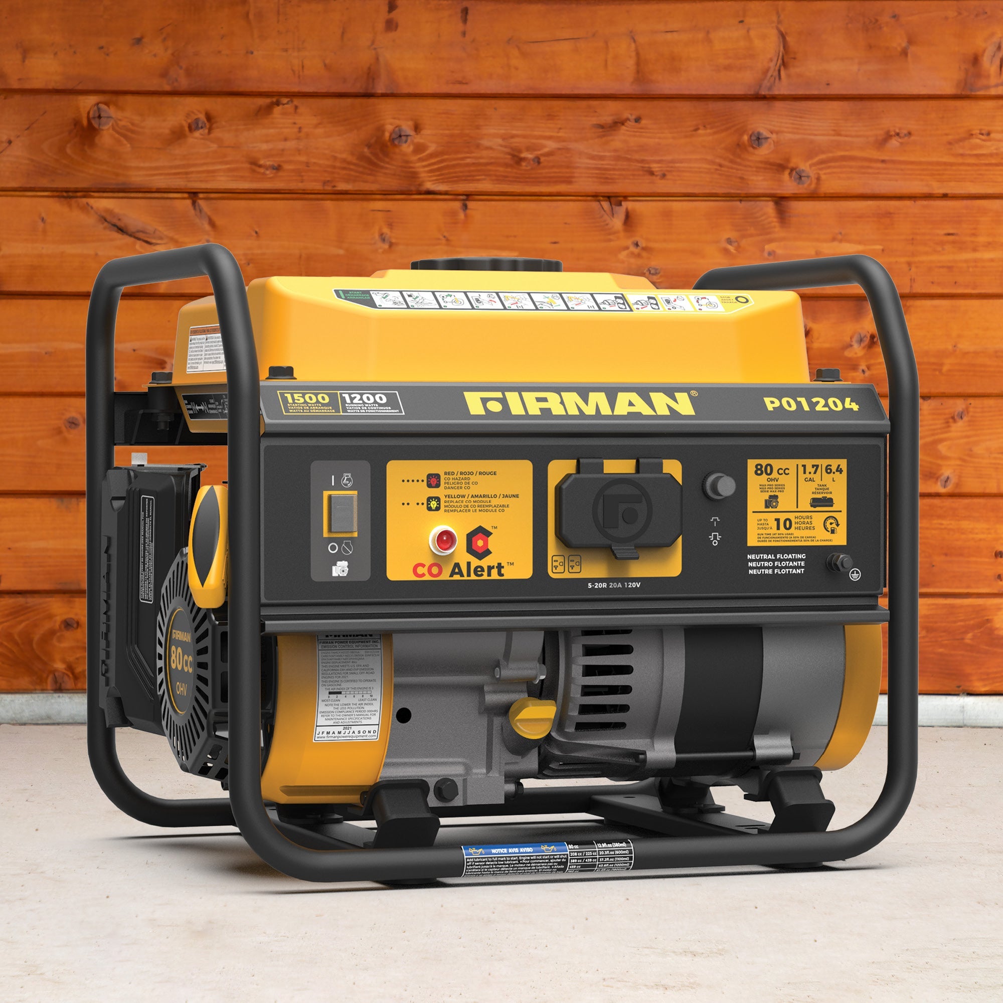 Gas Portable Generator 1500/1200W Recoil Start with CO alert