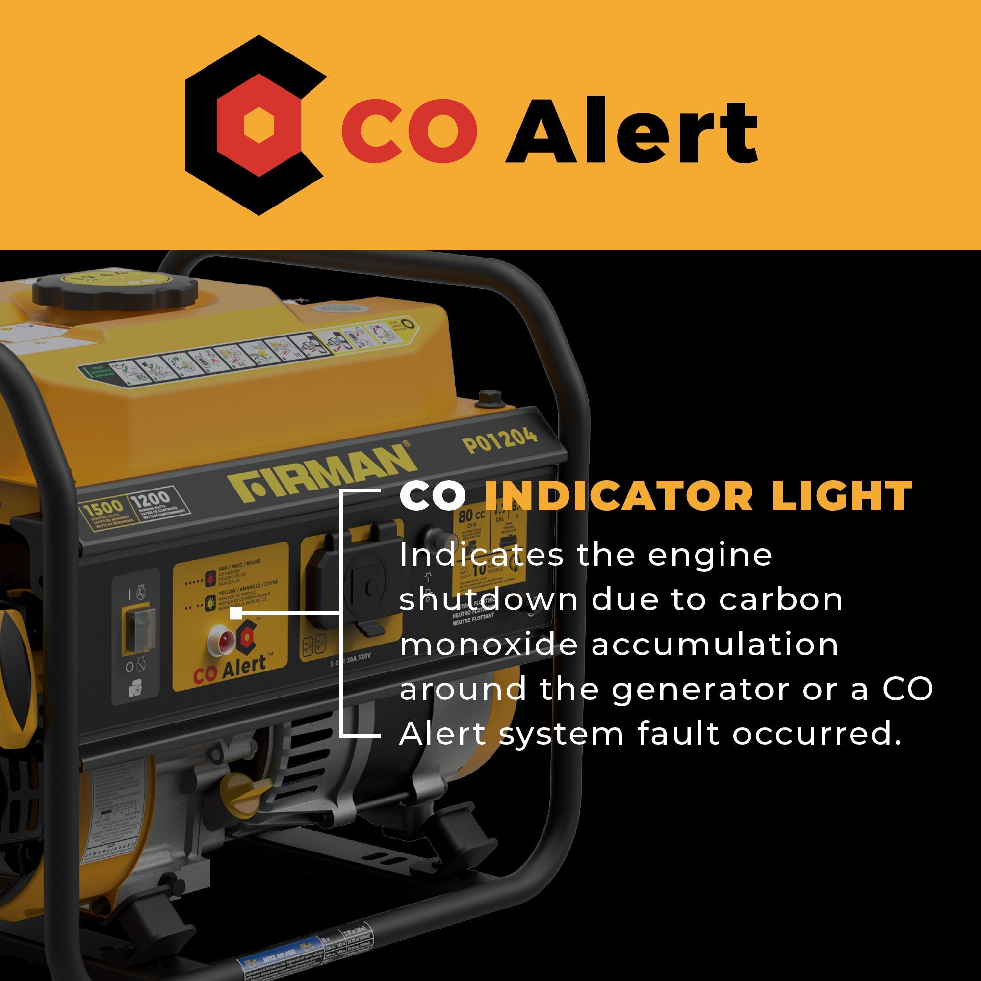 Gas Portable Generator 1500/1200W Recoil Start with CO alert