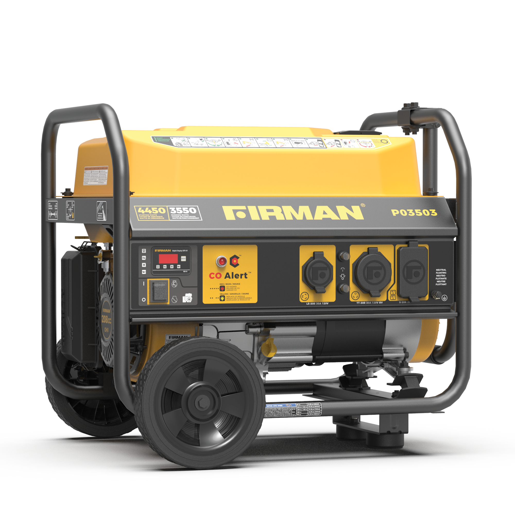 Gas Portable Generator 4450/3550W Recoil Start 120V with CO alert