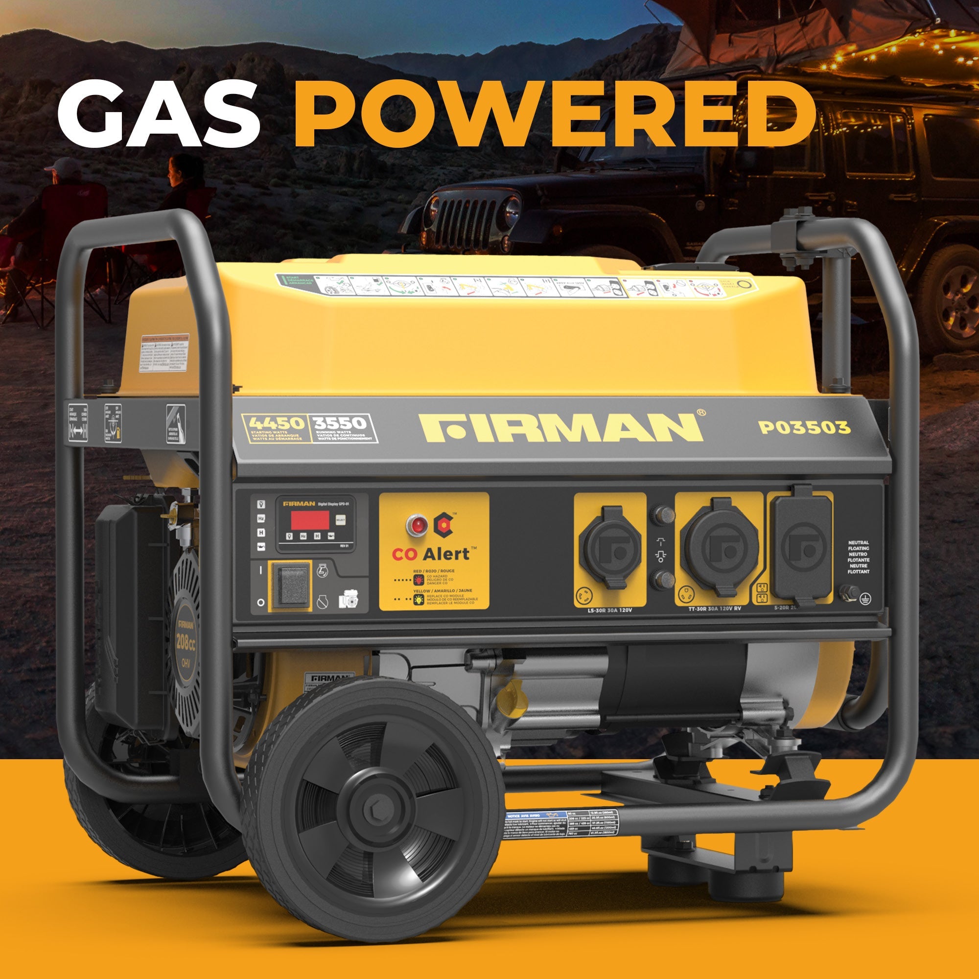Gas Portable Generator 4450/3550W Recoil Start 120V with CO alert