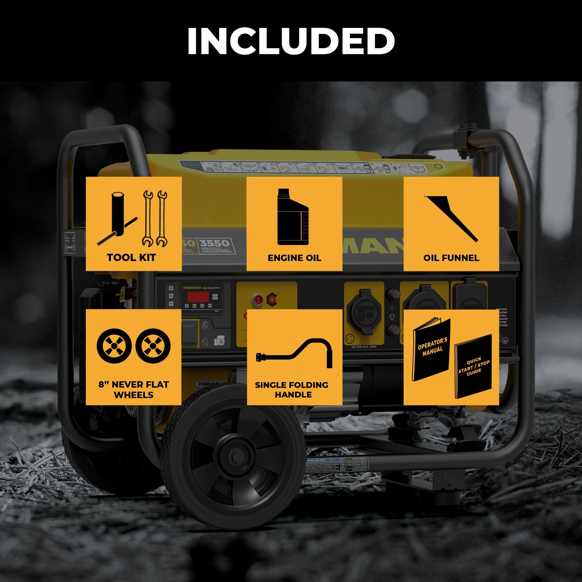 Gas Portable Generator 4450/3550W Recoil Start 120V with CO alert