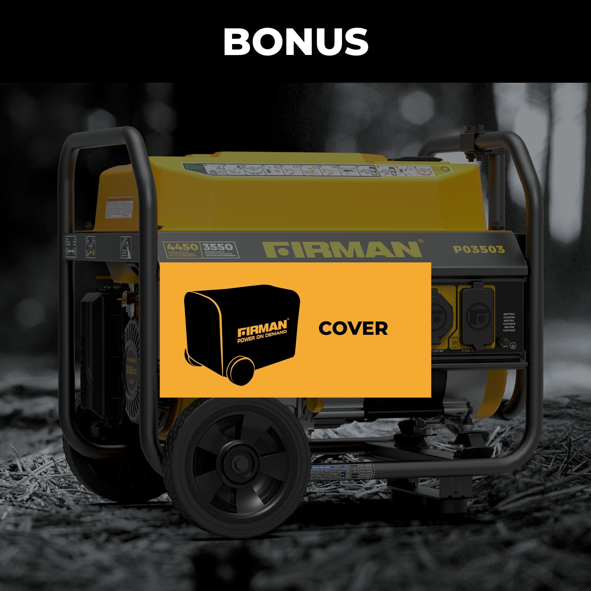Gas Portable Generator 4450/3550W Recoil Start 120V with CO alert